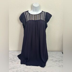 L Love Tunic Dress Womens Sz M Embroidered Short Sleeve Back Button​